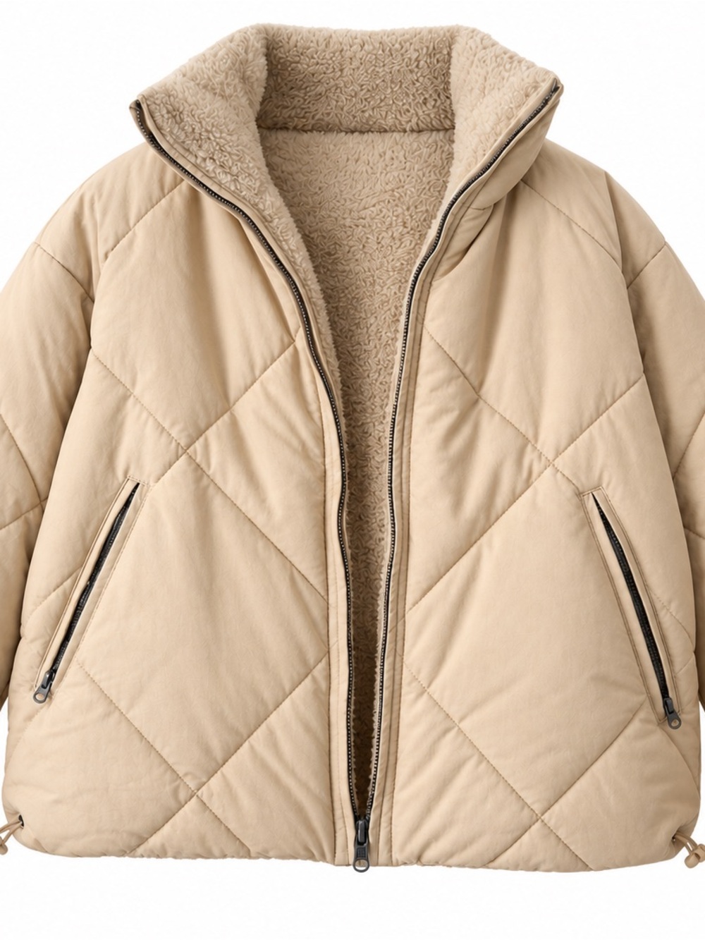 American Eagle Outfitters Quilted Reversible Sherpa Puffer Jacket - Beige
